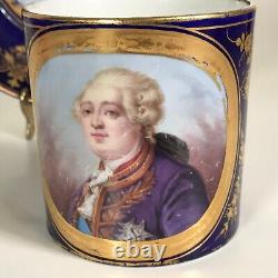 19th C. Sevres Porcelain Teacup and Saucer with Louis XVI Portrait