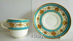 19th Century Antique Minton Celeste Blue Enamelled Tea Cup And Saucer