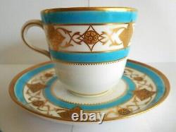 19th Century Antique Minton Celeste Blue Enamelled Tea Cup And Saucer
