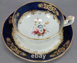 19th Century British Hand Painted Floral Cobalt & Gold Tea Cup & Saucer B