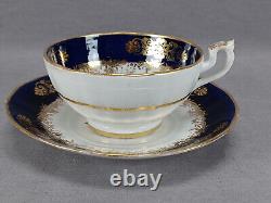 19th Century British Hand Painted Floral Cobalt & Gold Tea Cup & Saucer B