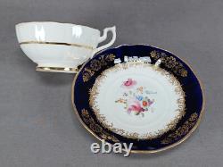 19th Century British Hand Painted Floral Cobalt & Gold Tea Cup & Saucer B