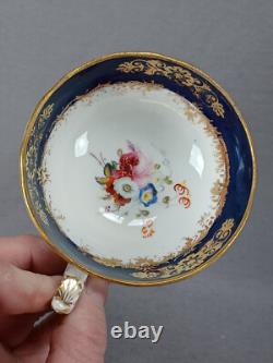 19th Century British Hand Painted Floral Cobalt & Gold Tea Cup & Saucer B