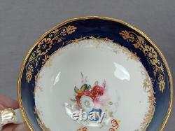 19th Century British Hand Painted Floral Cobalt & Gold Tea Cup & Saucer B