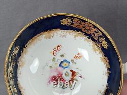 19th Century British Hand Painted Floral Cobalt & Gold Tea Cup & Saucer B