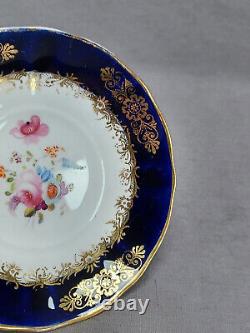 19th Century British Hand Painted Floral Cobalt & Gold Tea Cup & Saucer B