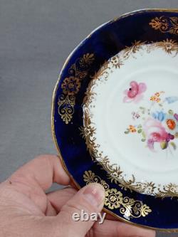 19th Century British Hand Painted Floral Cobalt & Gold Tea Cup & Saucer B
