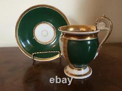 19th c. Antique French Empire Old Paris Porcelain Tea Cup & Saucer Gilt Green