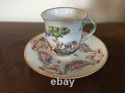 19th c. Antique Italian Naples Capodimonte Porcelain Tea Cup & Saucer Cherub