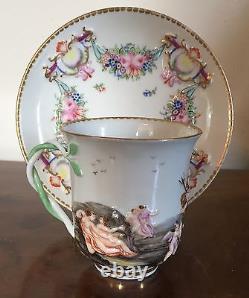 19th c. Antique Italian Naples Capodimonte Porcelain Tea Cup & Saucer Cherub