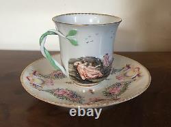 19th c. Antique Italian Naples Capodimonte Porcelain Tea Cup & Saucer Cherub