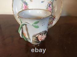 19th c. Antique Italian Naples Capodimonte Porcelain Tea Cup & Saucer Cherub