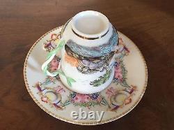 19th c. Antique Italian Naples Capodimonte Porcelain Tea Cup & Saucer Cherub