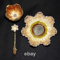 1 (One) NIKKI by NICHOLE LEE Hand Enameled Bronze Flower Tea Cup, Saucer & Spoon