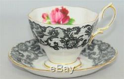 1-Royal Albert England SENORITA Tea Cup & Saucer Black Lace Pink (6 Available)