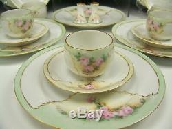 23 Pieces Limoges Hand Painted Roses Demitasse Tea Dessert Cups Saucers Set