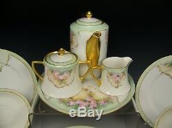 23 Pieces Limoges Hand Painted Roses Demitasse Tea Dessert Cups Saucers Set