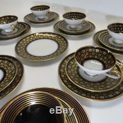 24 Pc Hutschenreuther Hohenberg Cobalt Blue Gold Tea Cup Saucer Set 1814 Germany