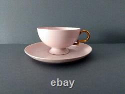 2X amazing Gio Ponti'Barbara' pink/gold art-deco teacups w saucer 1935
