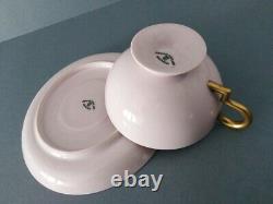 2X amazing Gio Ponti'Barbara' pink/gold art-deco teacups w saucer 1935