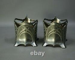 2 Antique 1900s Art Nouveau WMF Silver plate Tea Cup Holders Ivy Leaf&Berry Pair