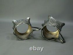 2 Antique 1900s Art Nouveau WMF Silver plate Tea Cup Holders Ivy Leaf&Berry Pair