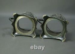 2 Antique 1900s Art Nouveau WMF Silver plate Tea Cup Holders Ivy Leaf&Berry Pair