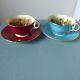 2 Aynsley Cups Saucers Orchard Fruit England Teacups D Jones Turquoise Cranberry