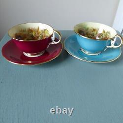 2 Aynsley Cups Saucers Orchard Fruit England Teacups D Jones Turquoise Cranberry