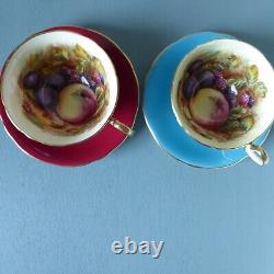 2 Aynsley Cups Saucers Orchard Fruit England Teacups D Jones Turquoise Cranberry