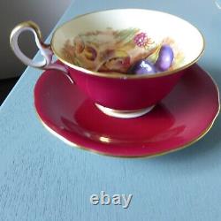 2 Aynsley Cups Saucers Orchard Fruit England Teacups D Jones Turquoise Cranberry