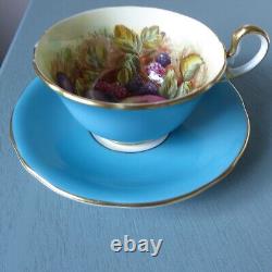 2 Aynsley Cups Saucers Orchard Fruit England Teacups D Jones Turquoise Cranberry