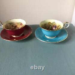 2 Aynsley Cups Saucers Orchard Fruit England Teacups D Jones Turquoise Cranberry