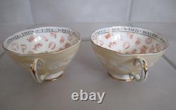2 Paragon FORTUNE TELLING Tea Cup & Saucer Sets Peach Embossed Signs & Omens