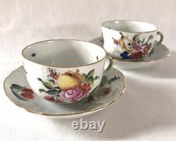 2 Vintage Teacup Set Fruit & Flowers Herend Hungary Hand-painted Gold Trim #1726