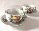 2 Vintage Teacup Set Fruit & Flowers Herend Hungary Hand-painted Gold Trim #1726