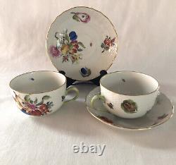 2 Vintage Teacup Set Fruit & Flowers Herend Hungary Hand-painted Gold Trim #1726