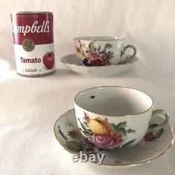 2 Vintage Teacup Set Fruit & Flowers Herend Hungary Hand-painted Gold Trim #1726