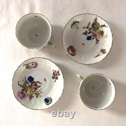 2 Vintage Teacup Set Fruit & Flowers Herend Hungary Hand-painted Gold Trim #1726