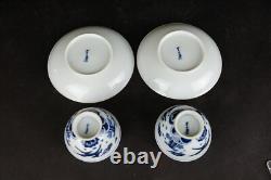 2 sets of Blue and White Wine tea Cups 20th C