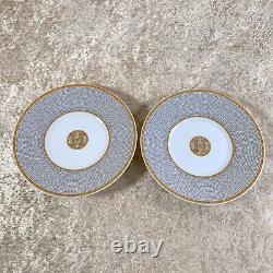 2 x Authentic HERMES Porcelain Tea Cup & Saucer Mosaique Au 24 Gold withCase
