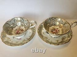 2x Antique Coalport Adelaine shape tea cups & saucers batwing handle c1840