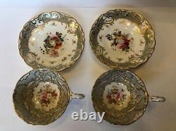 2x Antique Coalport Adelaine shape tea cups & saucers batwing handle c1840