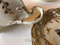 2x Antique Coalport Adelaine shape tea cups & saucers batwing handle c1840