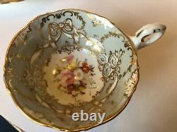 2x Antique Coalport Adelaine shape tea cups & saucers batwing handle c1840