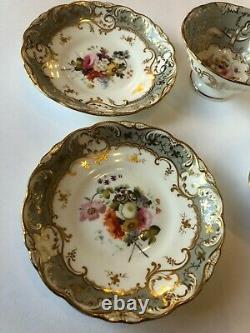 2x Antique Coalport Adelaine shape tea cups & saucers batwing handle c1840