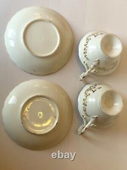 2x Antique Coalport Adelaine shape tea cups & saucers batwing handle c1840