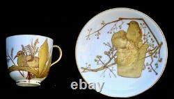 $300 BRITISH ANTIQUE vintage BONE CHINA TEA CUP SAUCER gold BIRDS hand painted