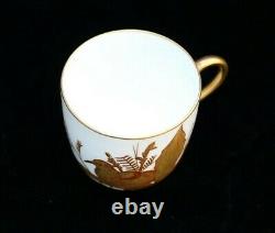 $300 BRITISH ANTIQUE vintage BONE CHINA TEA CUP SAUCER gold BIRDS hand painted