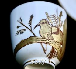 $300 BRITISH ANTIQUE vintage BONE CHINA TEA CUP SAUCER gold BIRDS hand painted